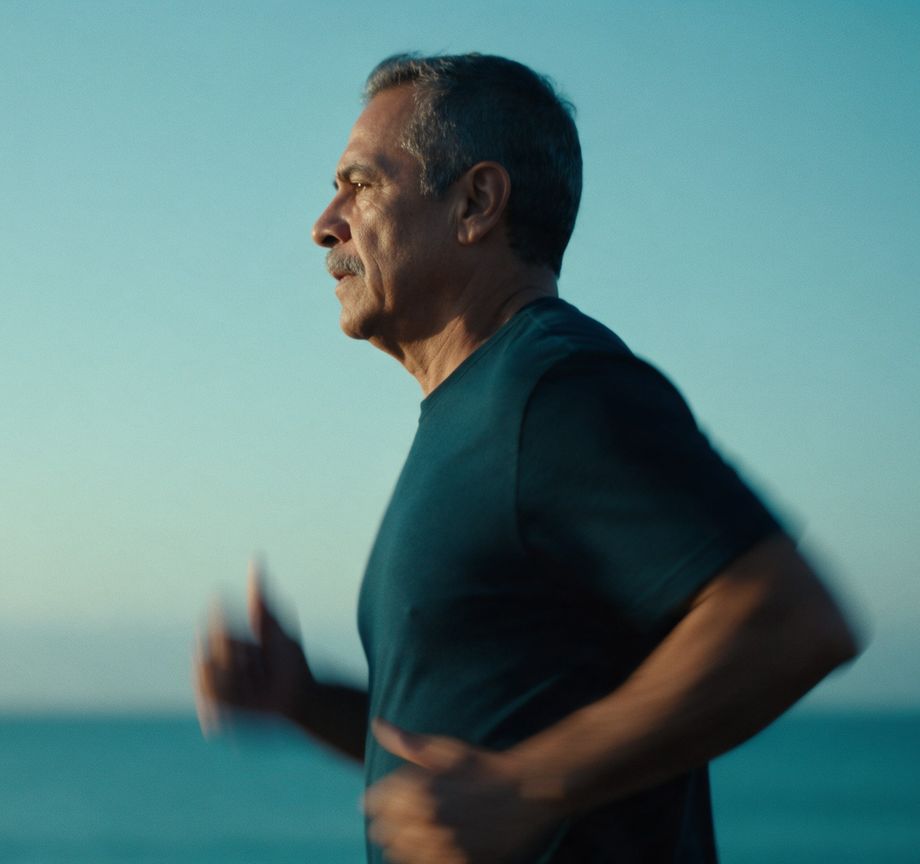 A man jogging by the sea