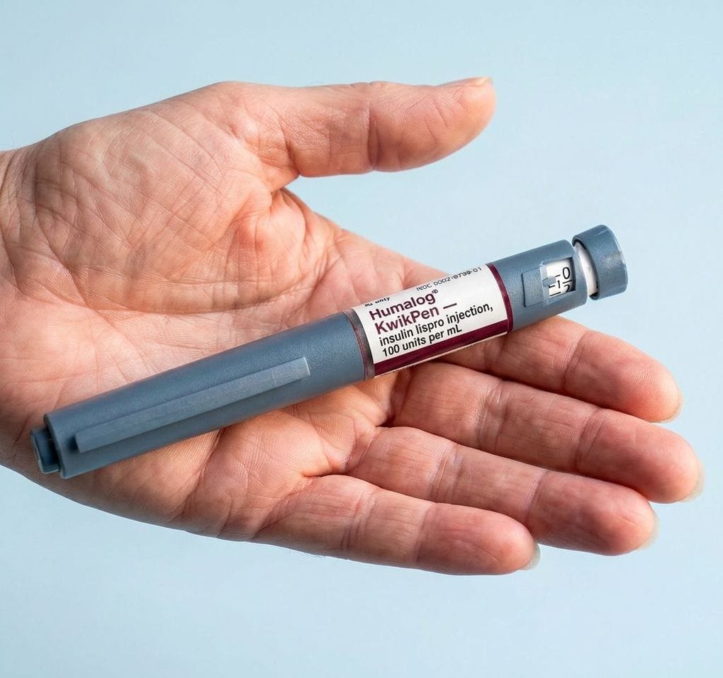 Open hand holding a Humalog KwikPen
